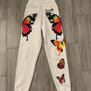 I.AM.GIA White Sweatpants with Colorful Butterfly Print
